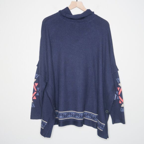 J.Jill Womens Knit Pullover Sweater 1X Blue Aztec‎ Tribal Oversized Western Cozy - Picture 3 of 10
